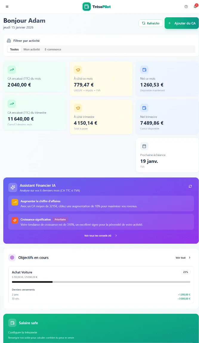 Aperçu du dashboard TrésoPilot